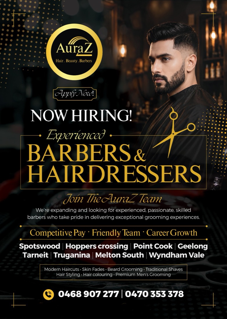 Now hiring — experienced barbers and hairdressers. Apply now.